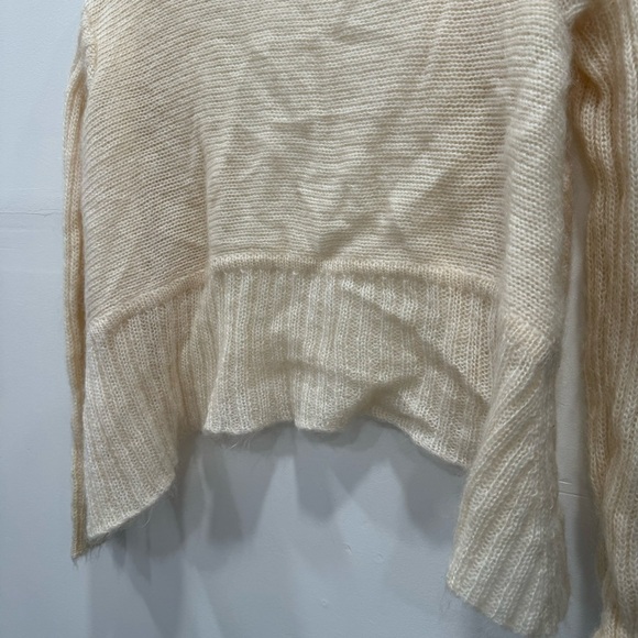 Free People Mohair Ruffle Trim Open Front Crop Cardigan Sweater Ivory Soft - Picture 7 of 8